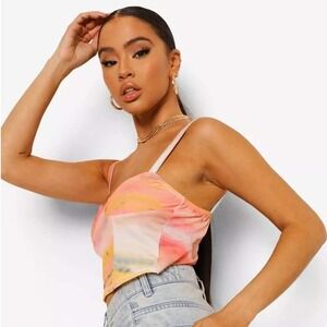 NWT Boohoo Peachy Sleeveless‎ Corset Crop Top Size US 8